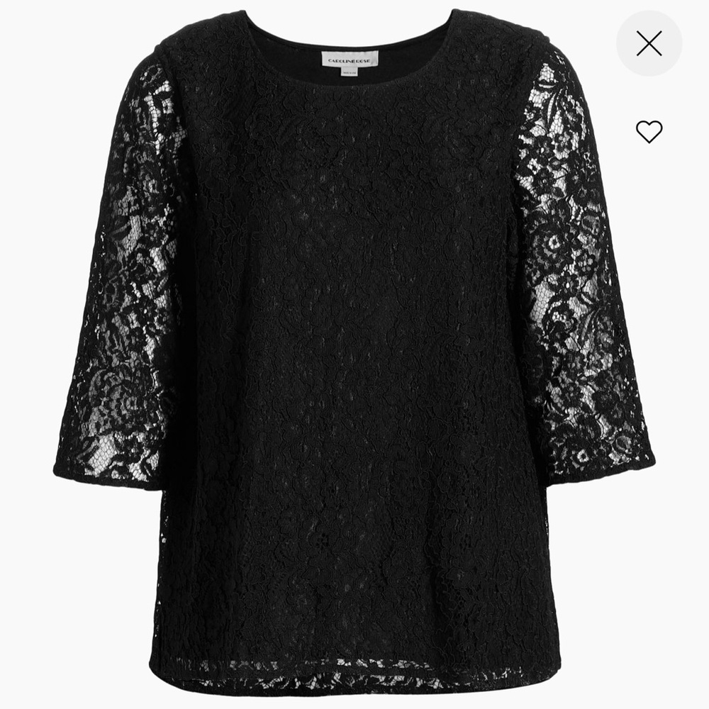 Caroline Rose Flora Black Lace Tunic Top 2X NWT